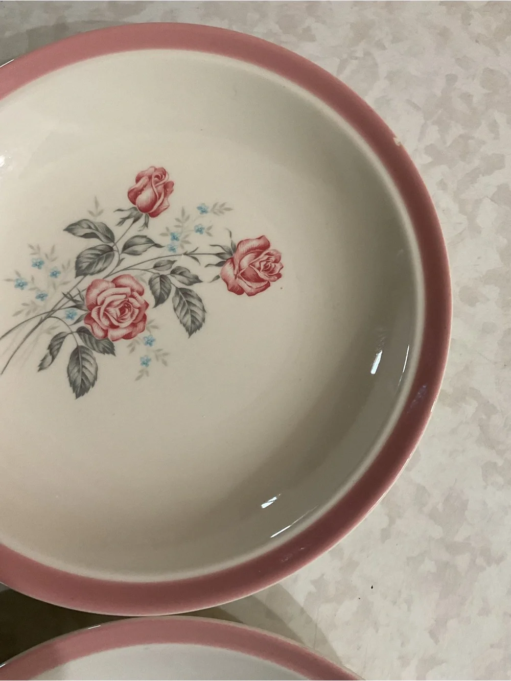 Vintage Floral Serving Bowl with Pink Rim. Set of 4